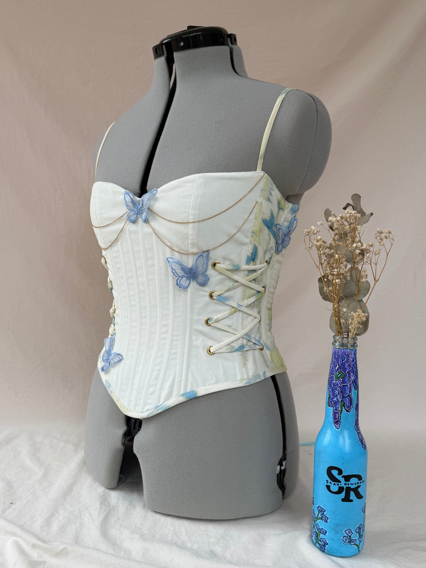 Reworked Yellow Butterfly back lacing corset with additional bag -S