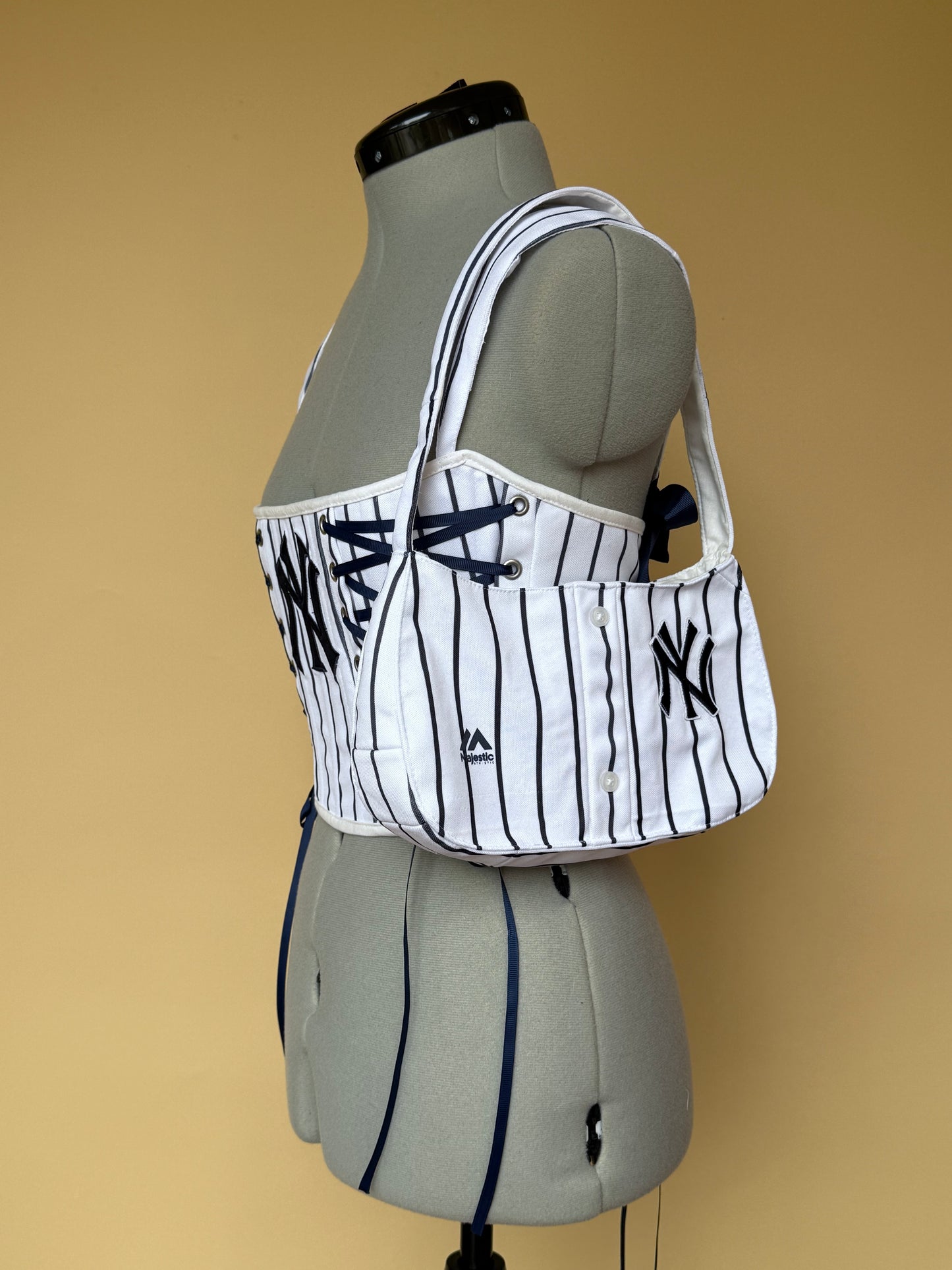 Reworked New York Yankees cropped back lacing corset with matching bag - XS/S