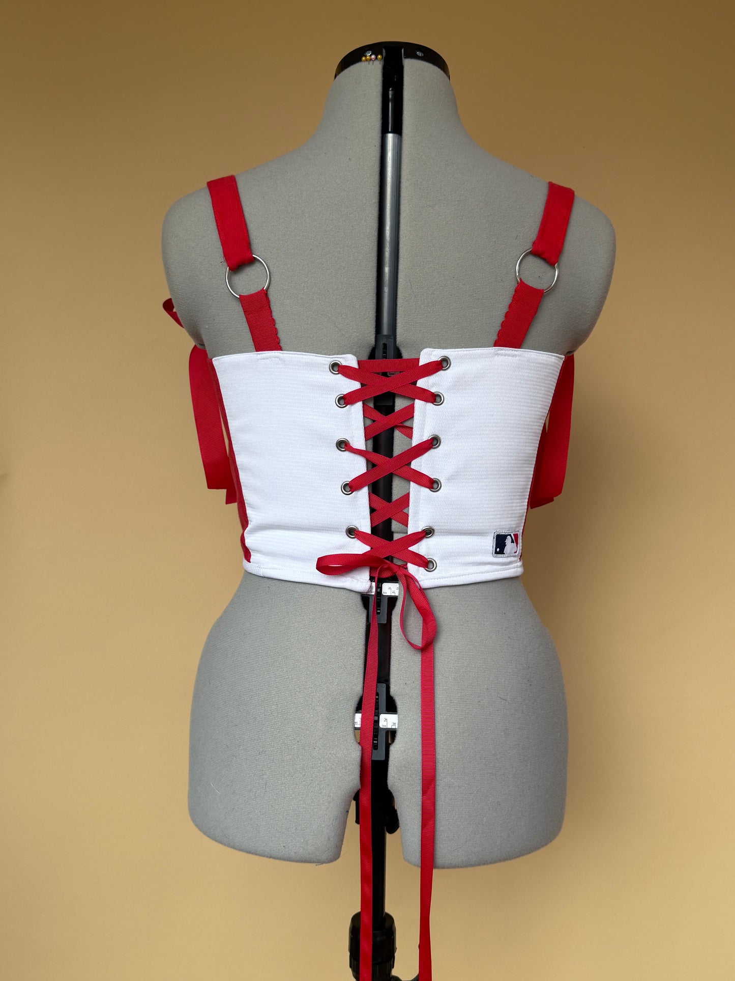 Reworked Boston Red Sox cropped back lacing corset with matching bag - S