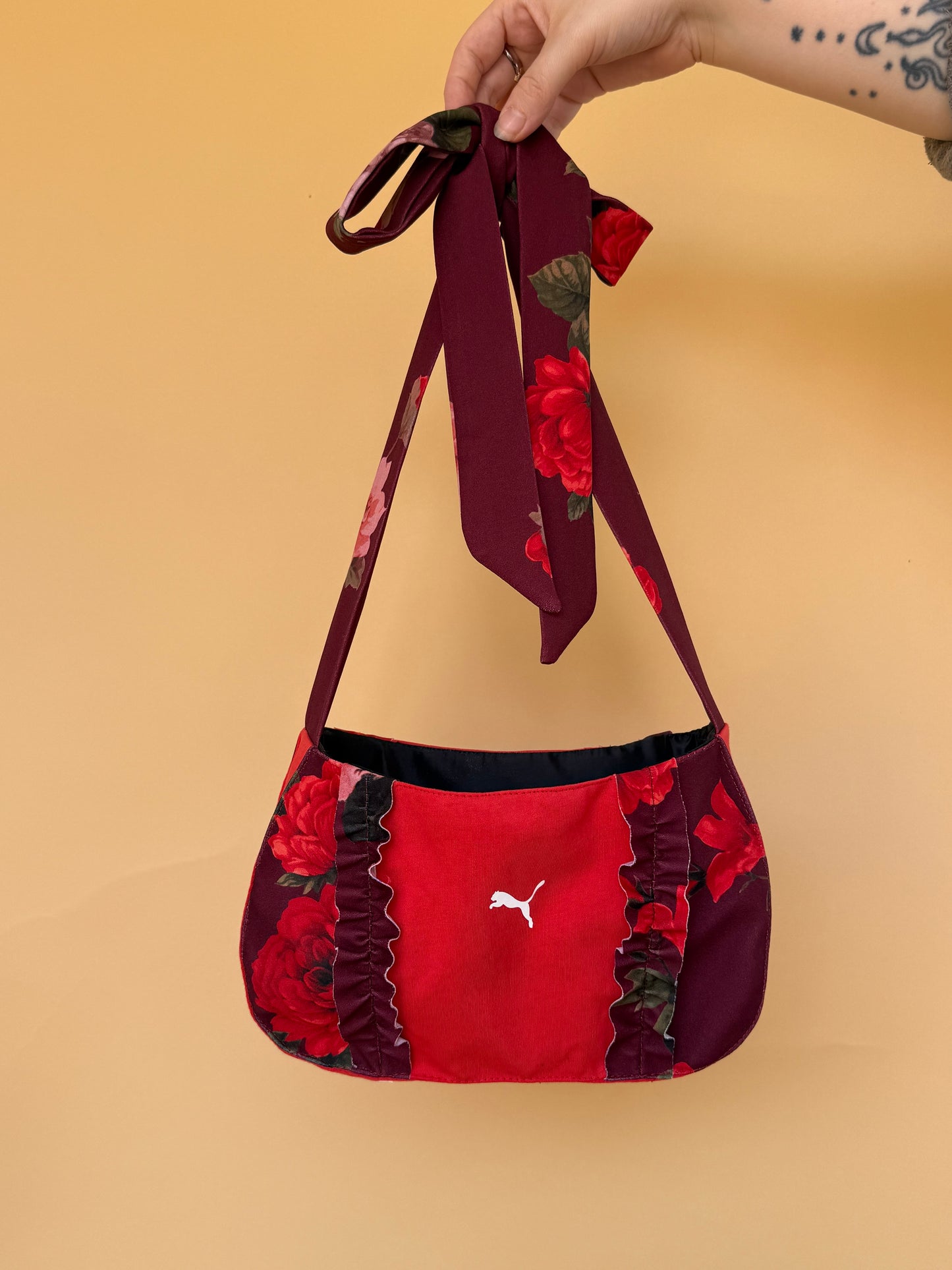 Reworked Ferrari floral front lacing corset with bag - XS