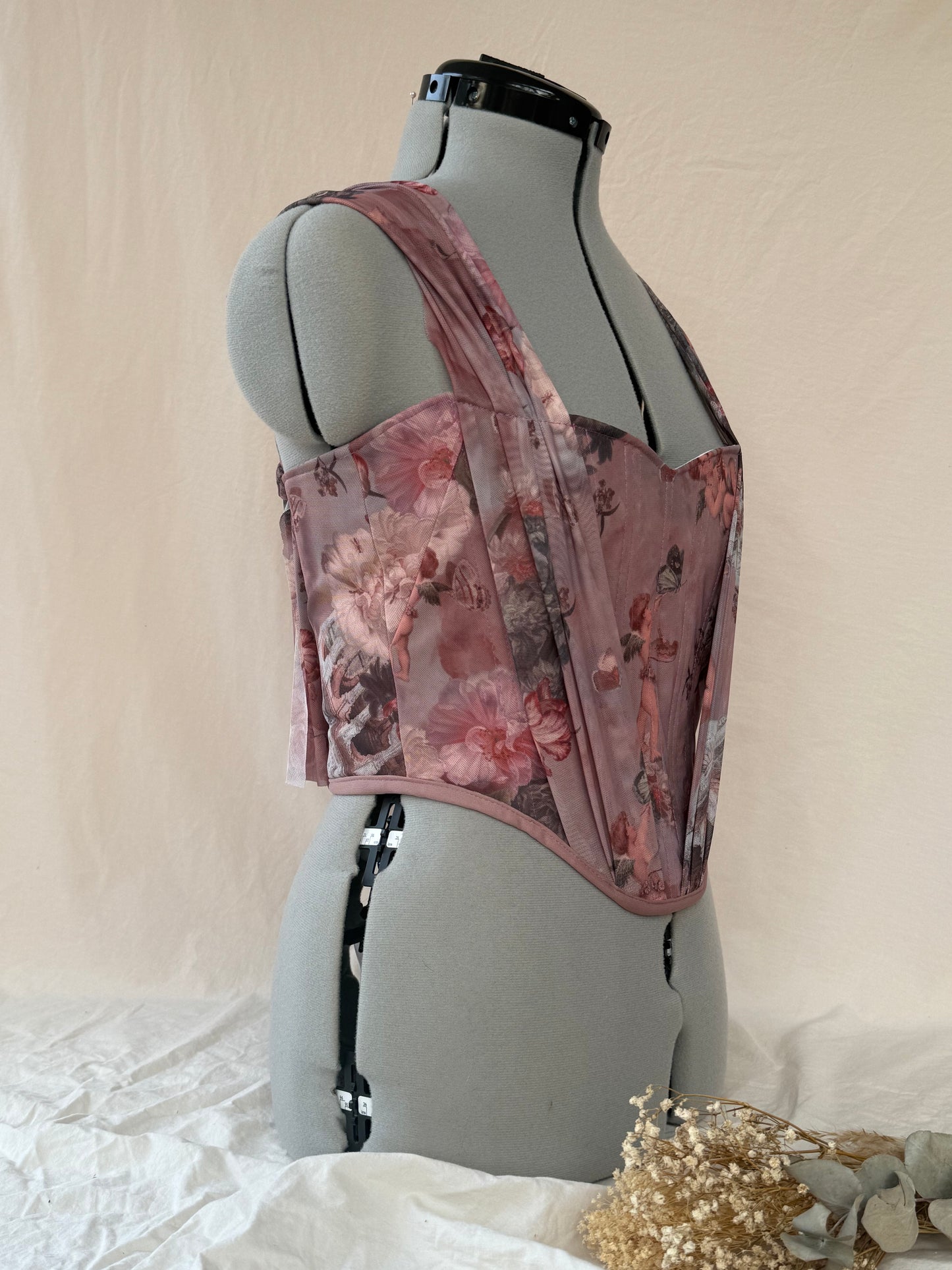 Reworked pink Enchanting Cherub cropped back lacing corset - S