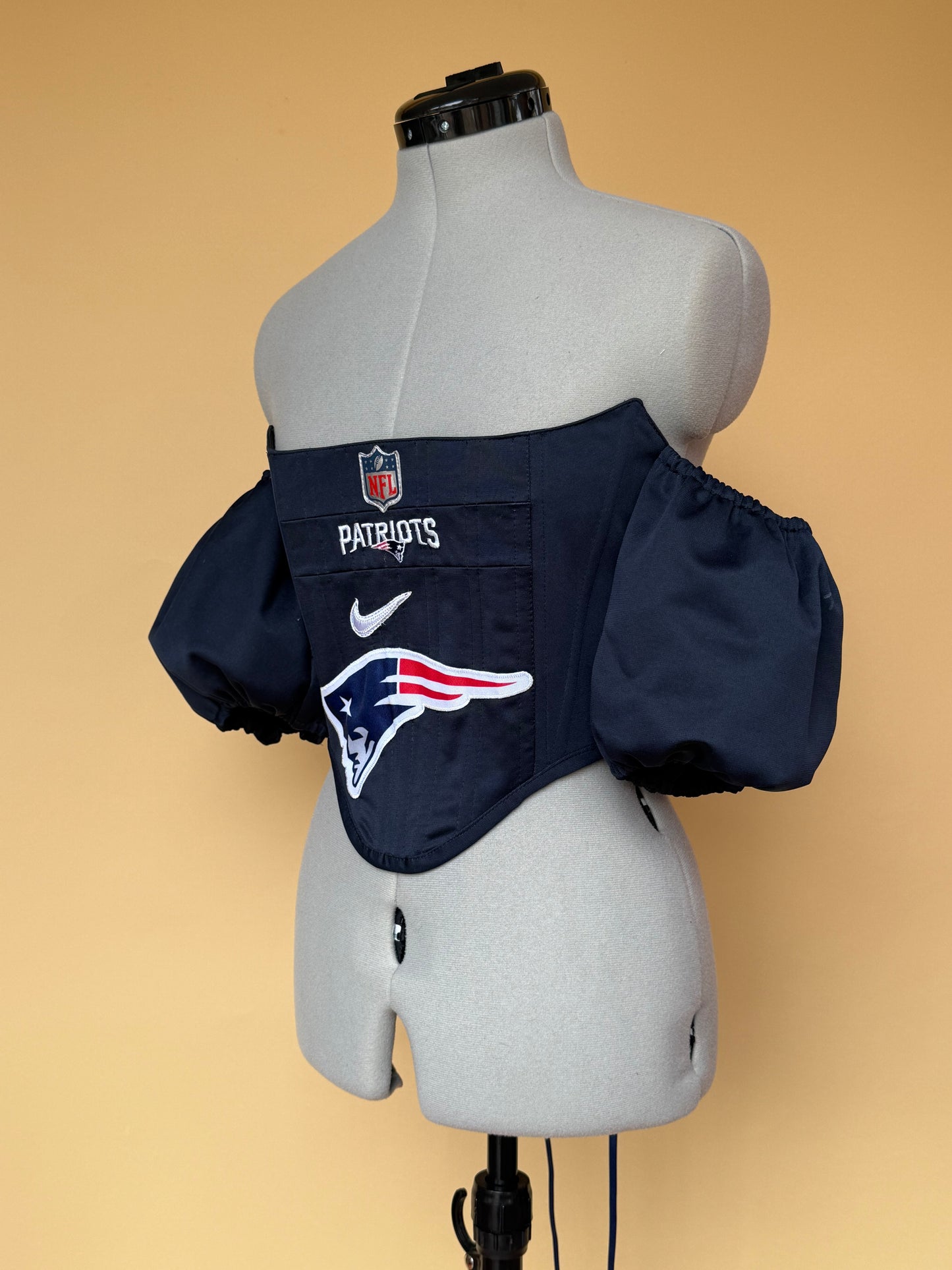 Reworked New England Patriots cropped back lacing corset and matching bag - XS/S