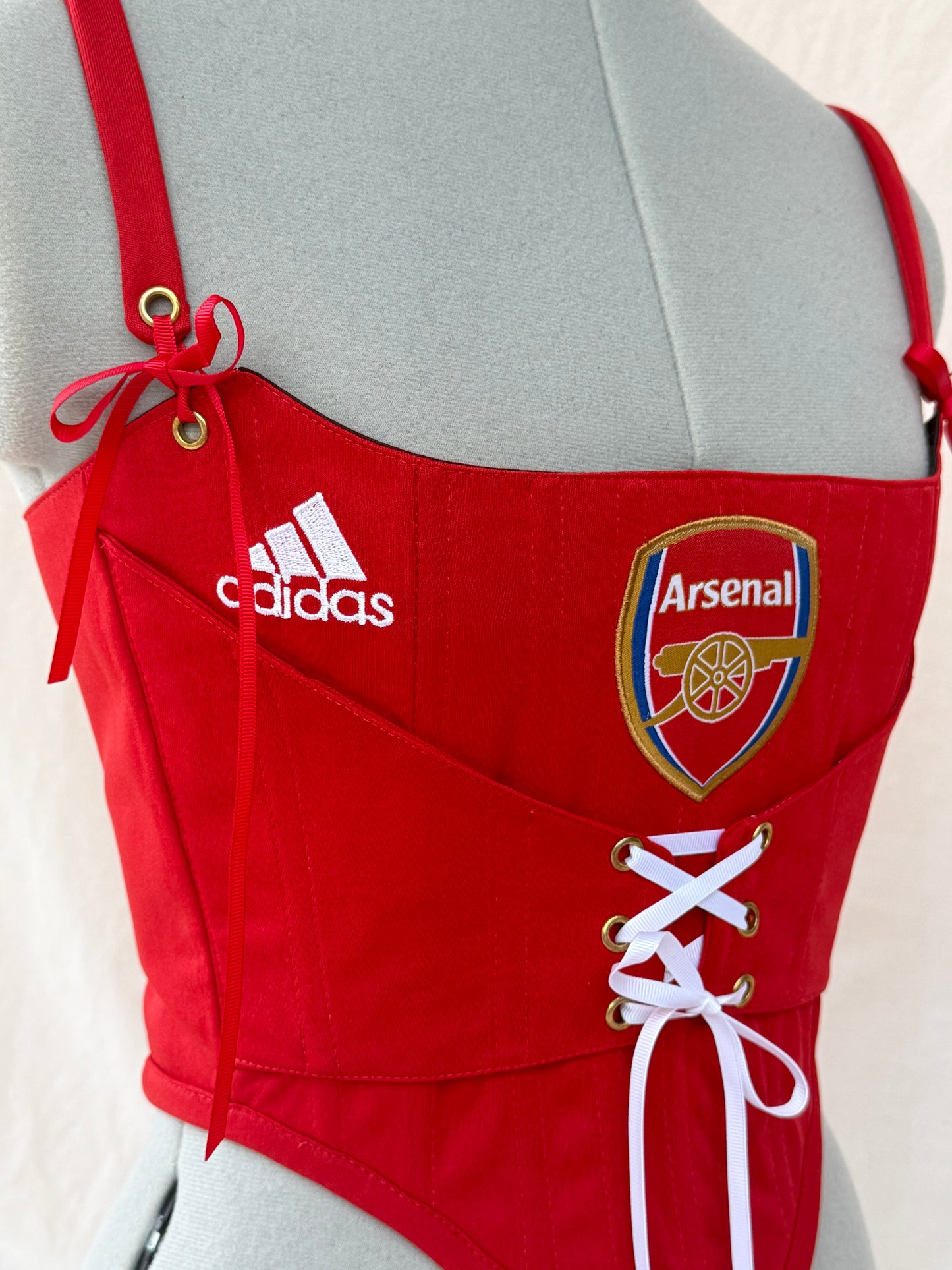 Reworked Arsenal cropped back lacing corset - XS