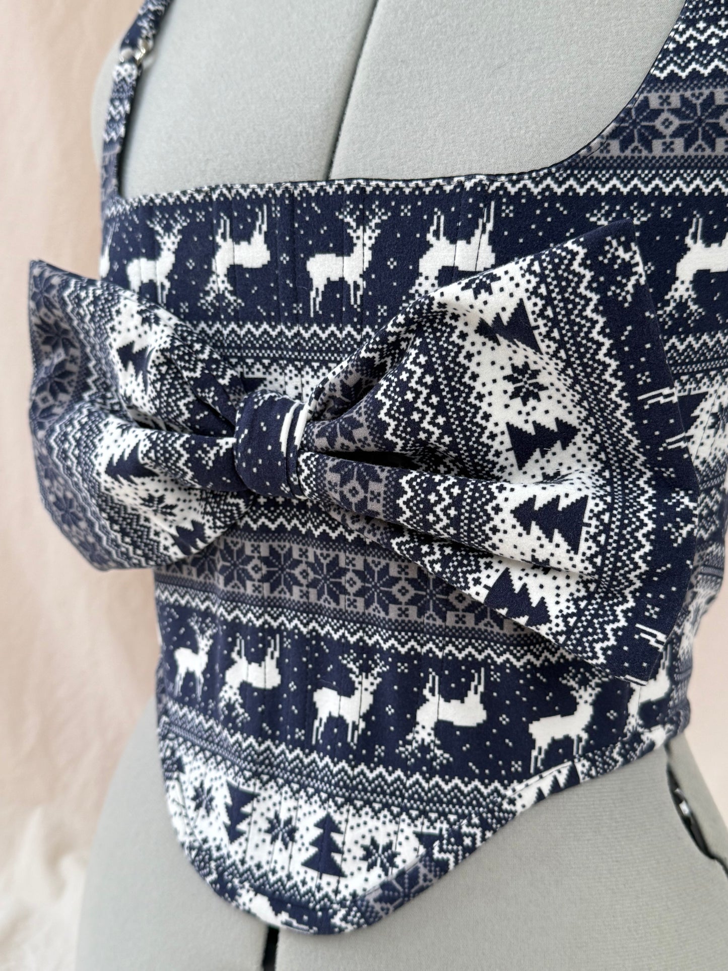 Reworked Festive cropped back lacing corset with Bow detail - XS/S