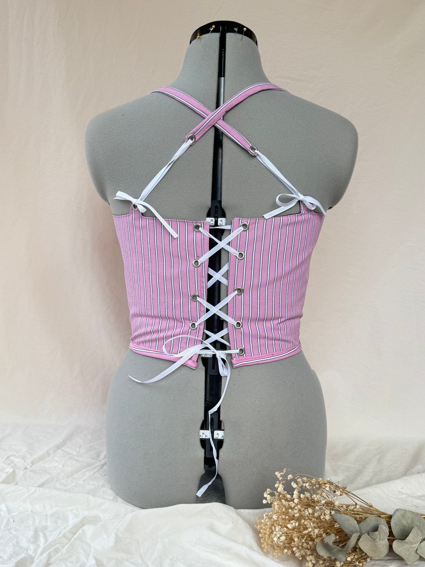 Reworked Pink Ralph Lauren cropped back lacing corset - S