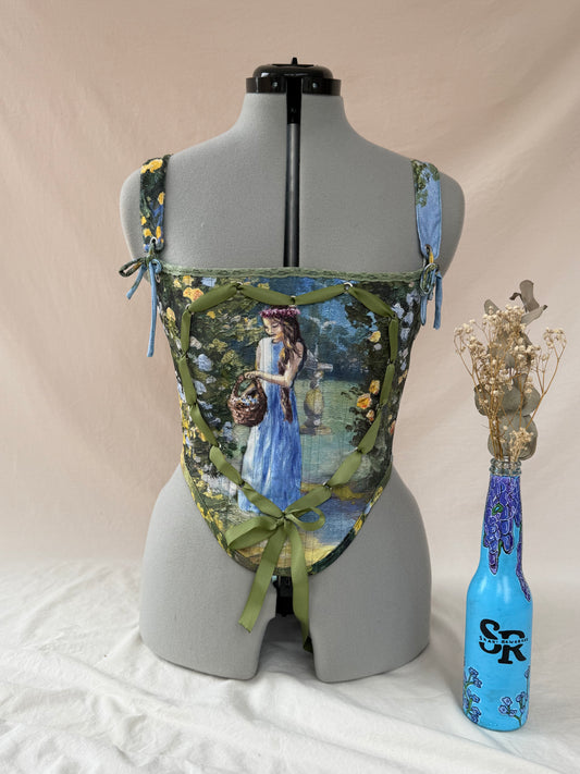 Reworked Floral Garden cropped back lacing corset - S
