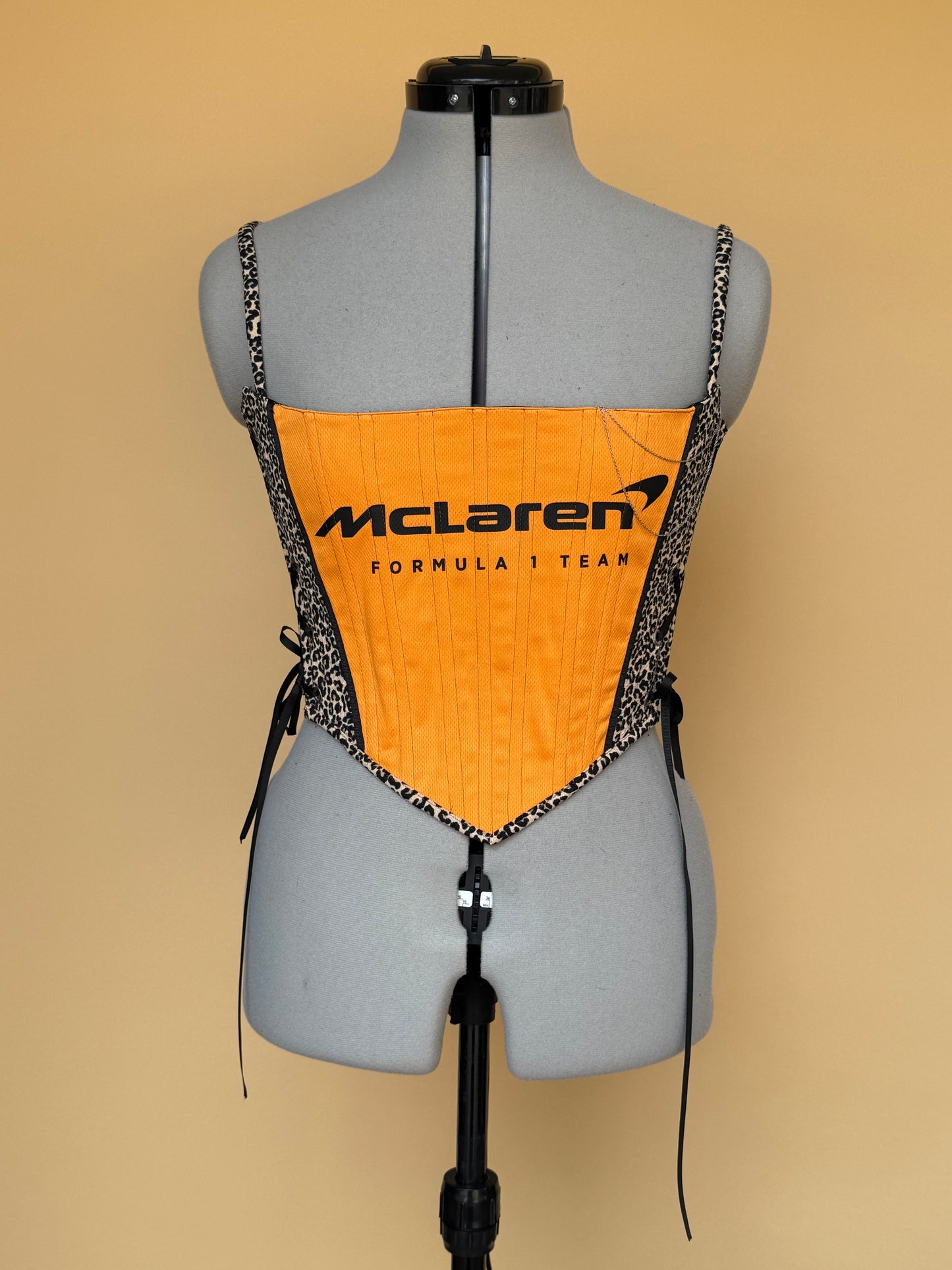 Reworked McLaren leopard print cropped side lacing corset -S