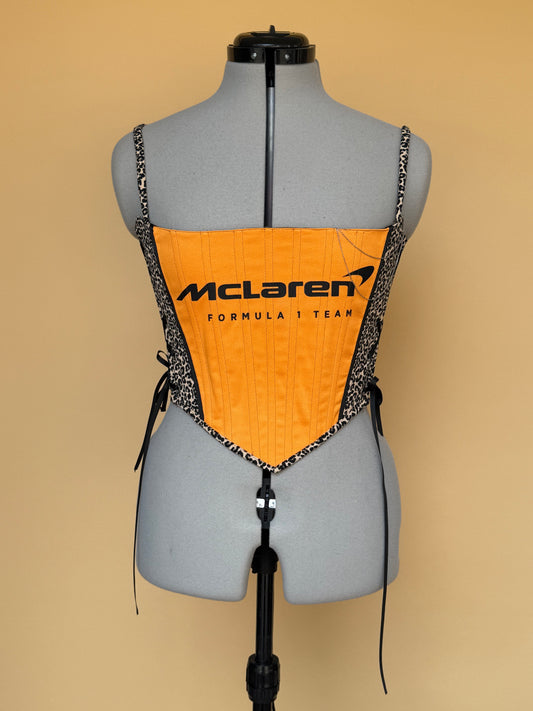 Reworked McLaren leopard print cropped side lacing corset -S