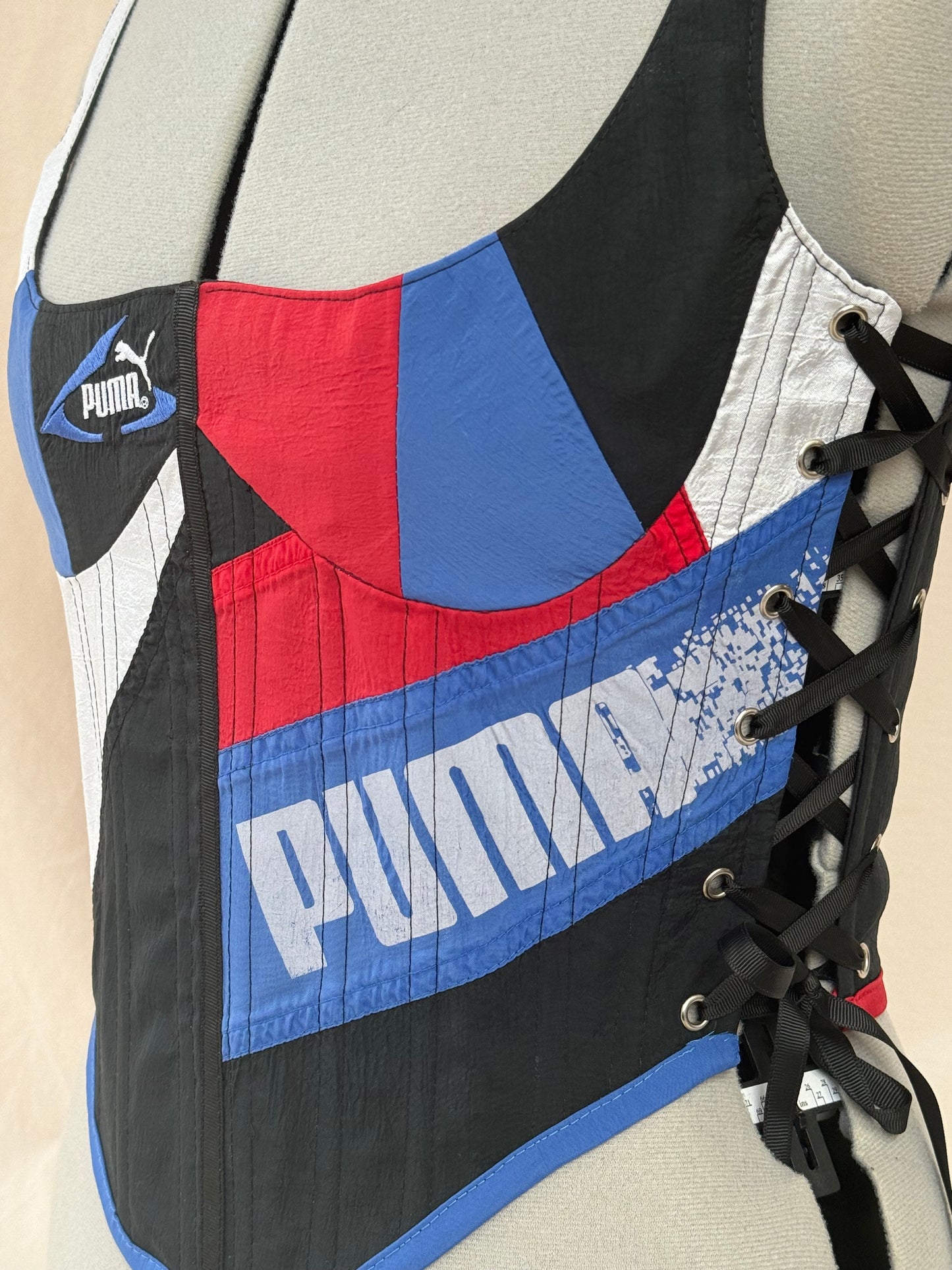 Reworked Red and Black cropped back lacing corset - S