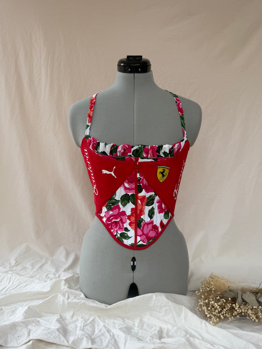Reworked Ferrari floral ruffle corset -XXS-XS