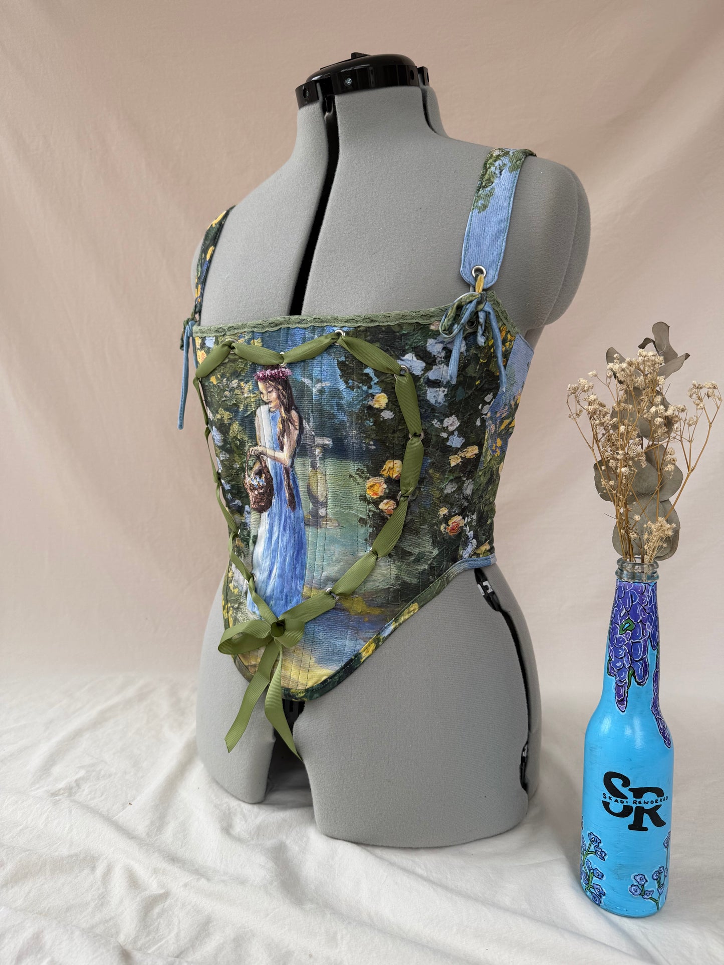Reworked Floral Garden cropped back lacing corset - S