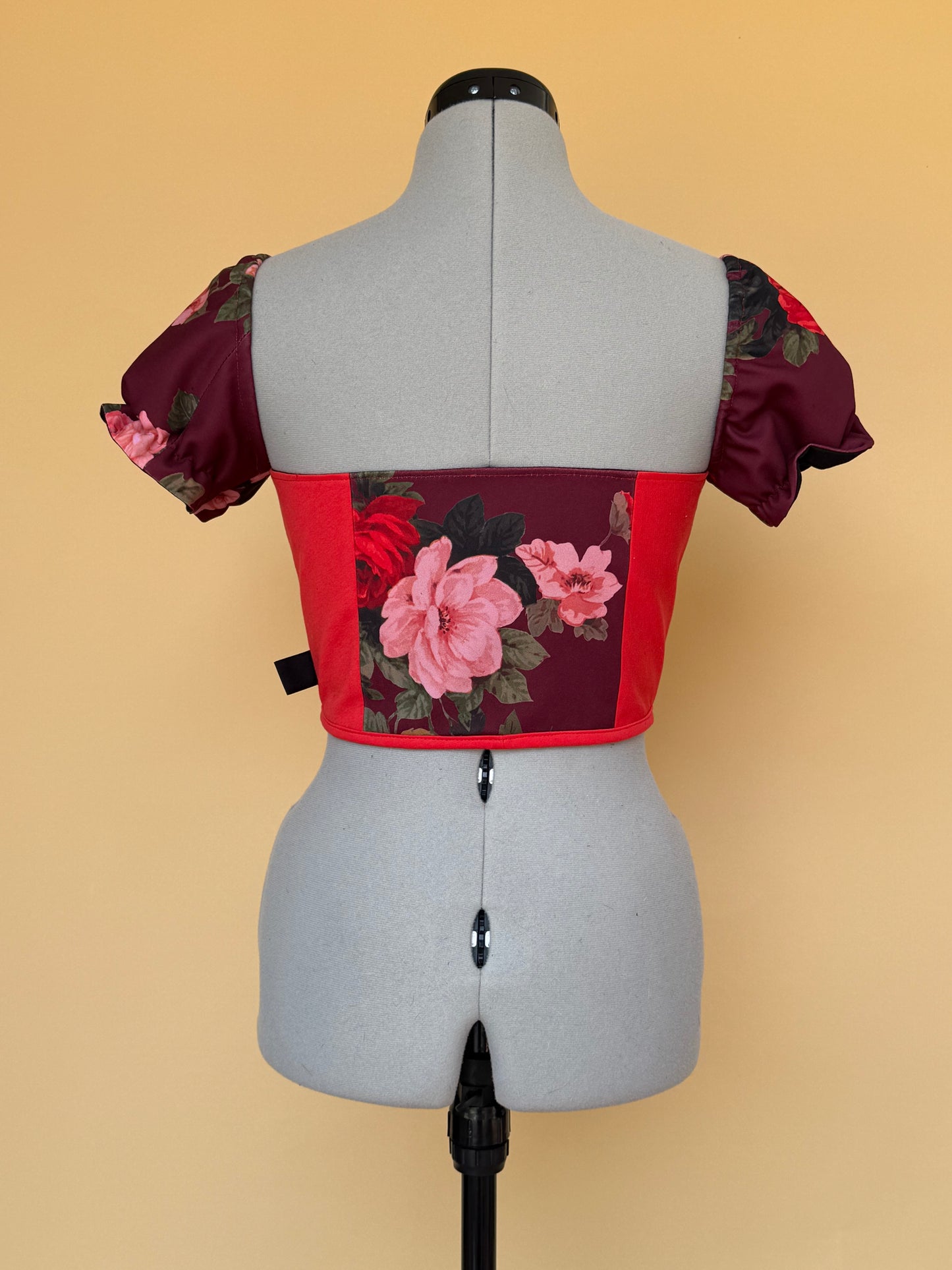 Reworked Ferrari floral front lacing corset with bag - XS