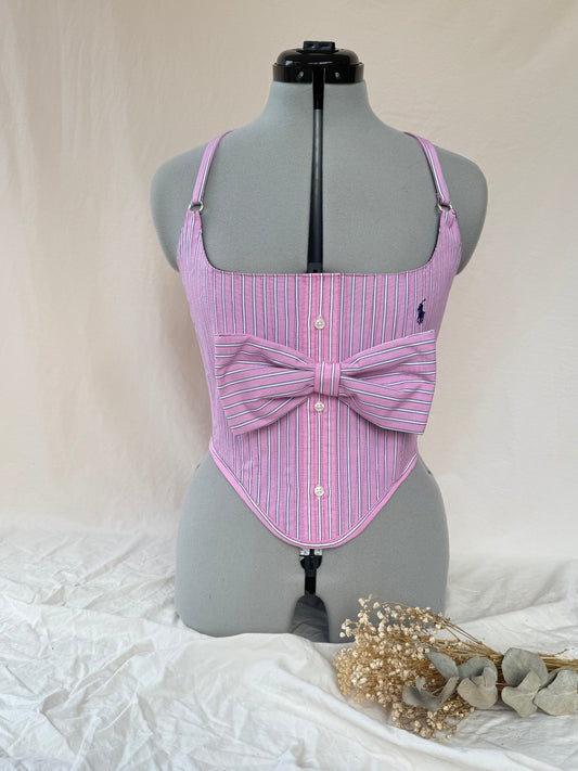 Reworked Pink Ralph Lauren cropped back lacing corset - S