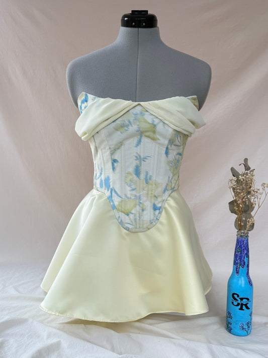 Reworked Lemon Floral back lacing corset with Mini Ballerina wrap skirt - XS