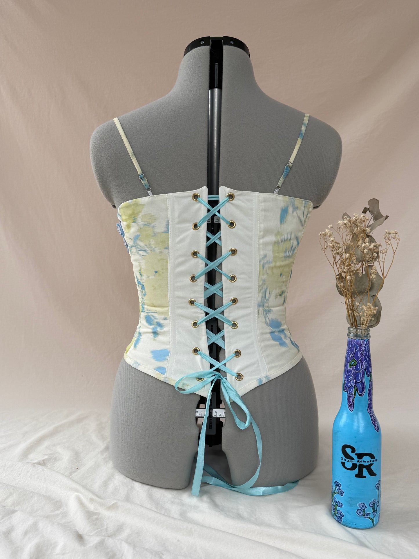 Reworked Yellow Butterfly back lacing corset with additional bag -S