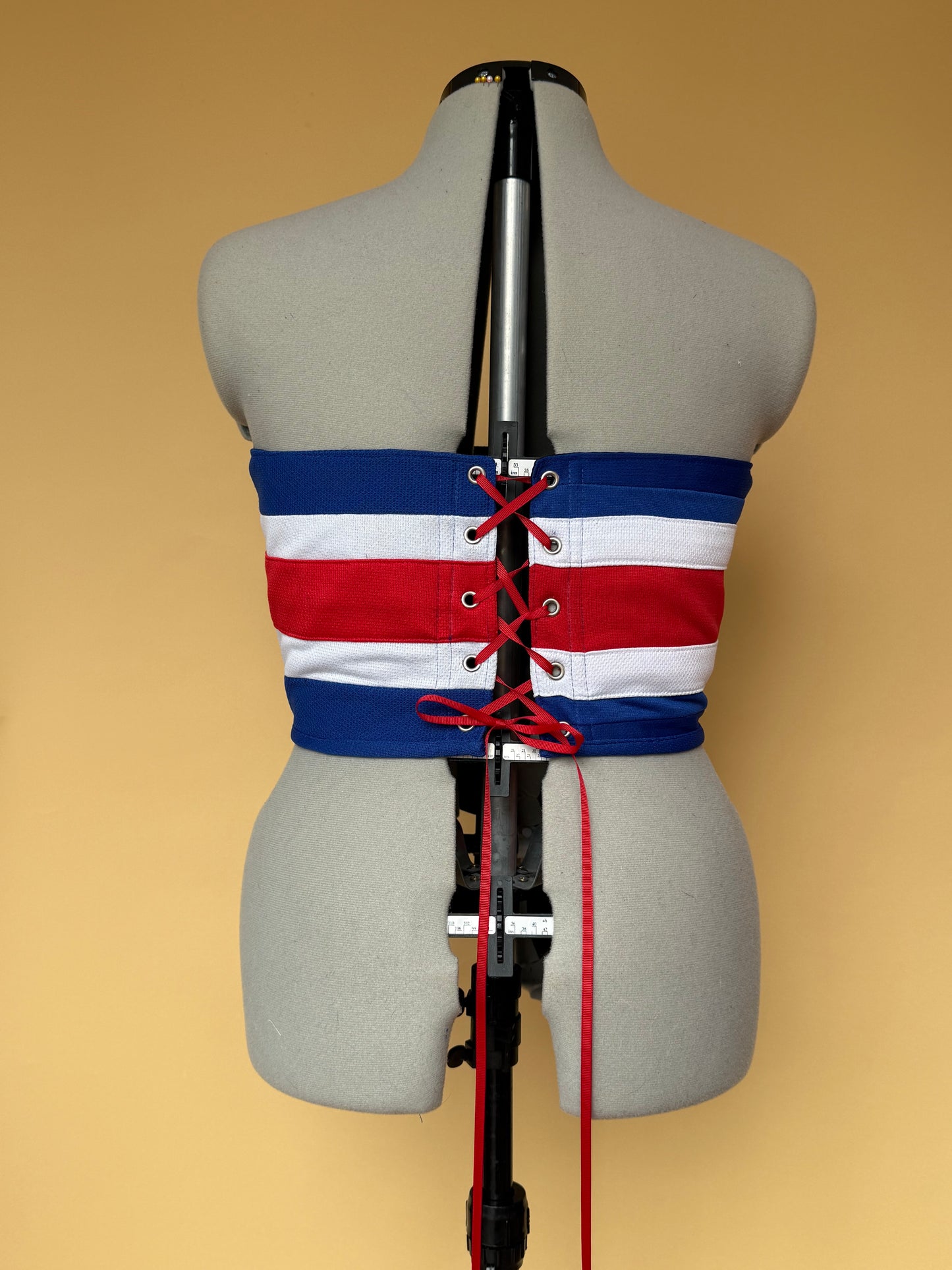 Reworked New York Rangers cropped back lacing corset - M