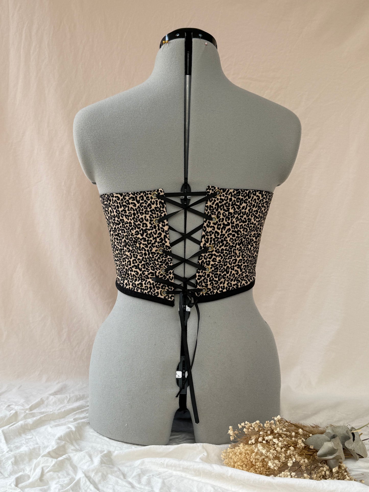 Reworked leopard print heart cropped back lacing corset - XS-S