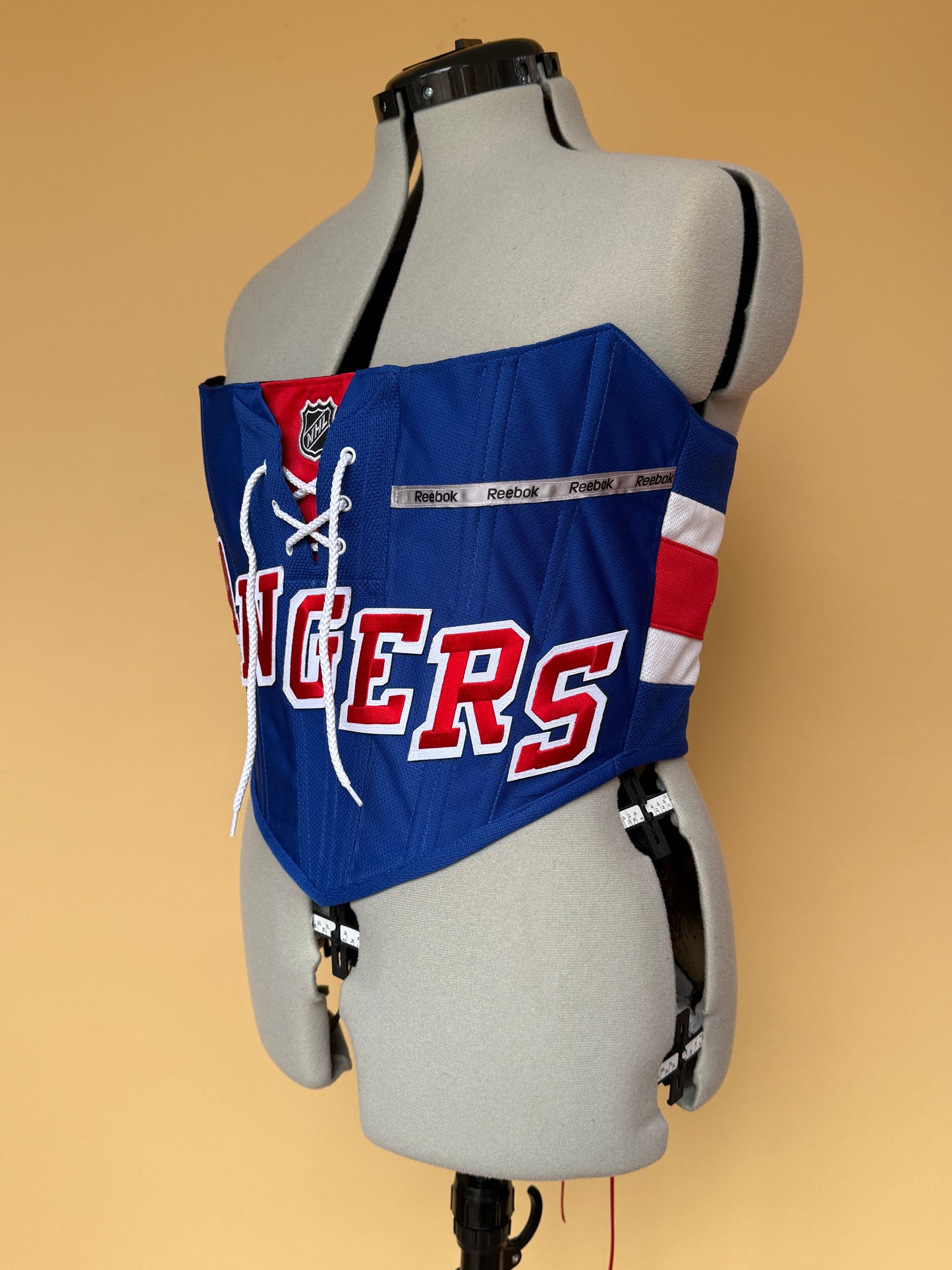 Reworked New York Rangers cropped back lacing corset - M