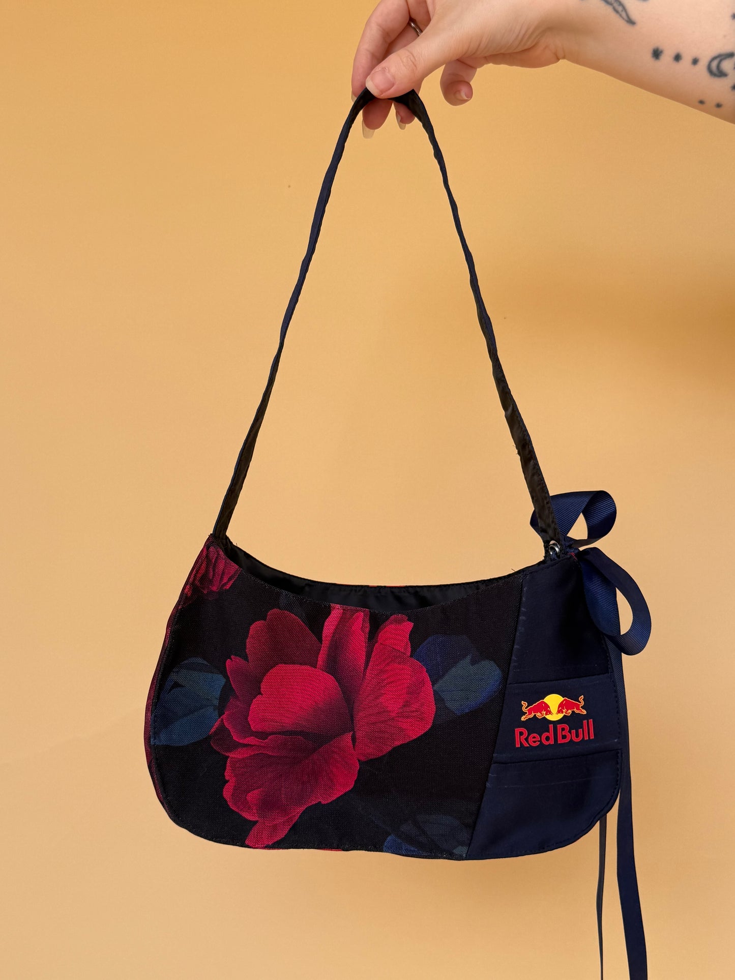 Reworked Redbull cropped back lacing corset with bag -XS