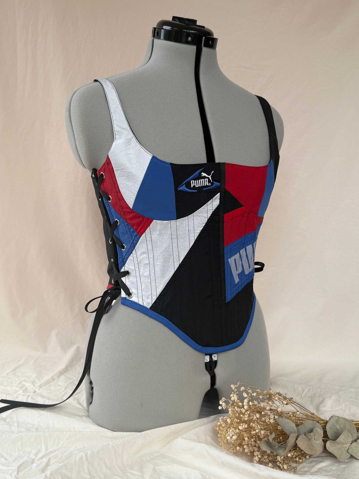 Reworked Red and Black cropped back lacing corset - S