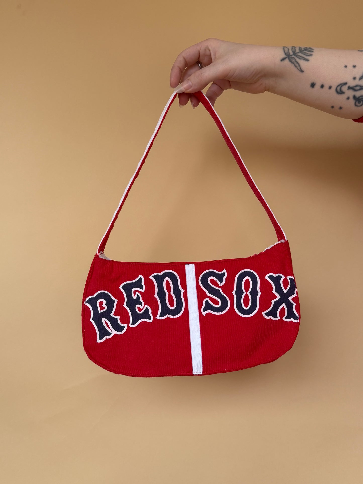 Reworked Boston Red Sox cropped back lacing corset with matching bag - S