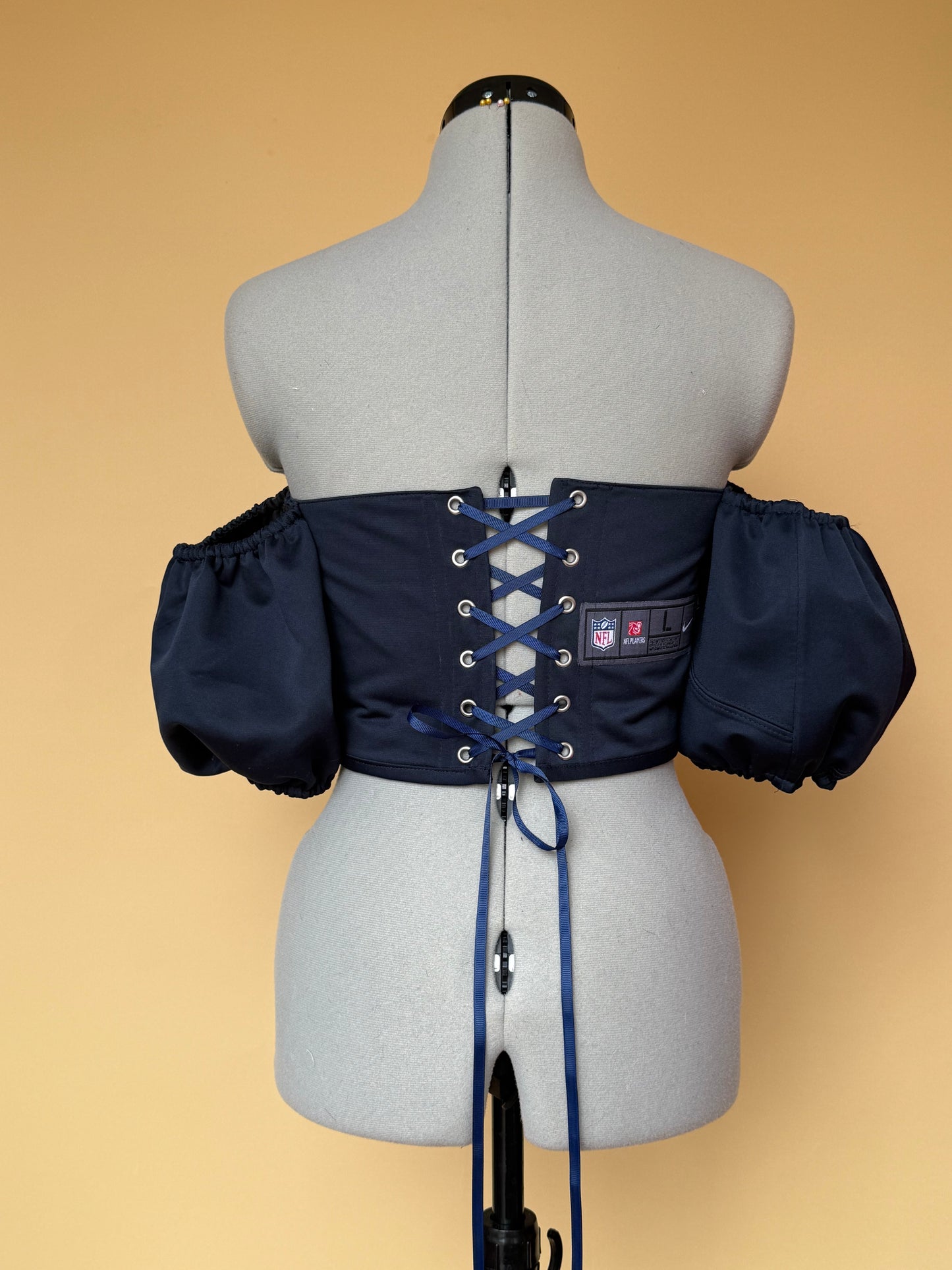 Reworked New England Patriots cropped back lacing corset and matching bag - XS/S