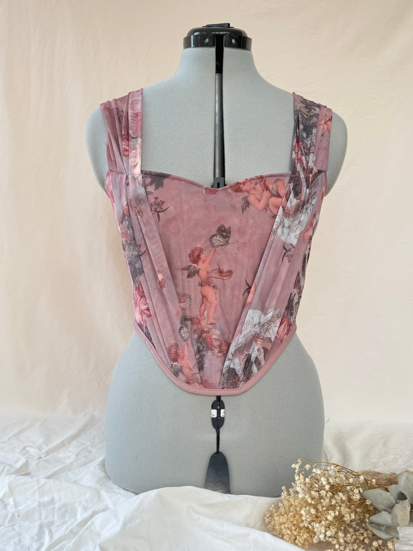 Reworked pink Enchanting Cherub cropped back lacing corset - S