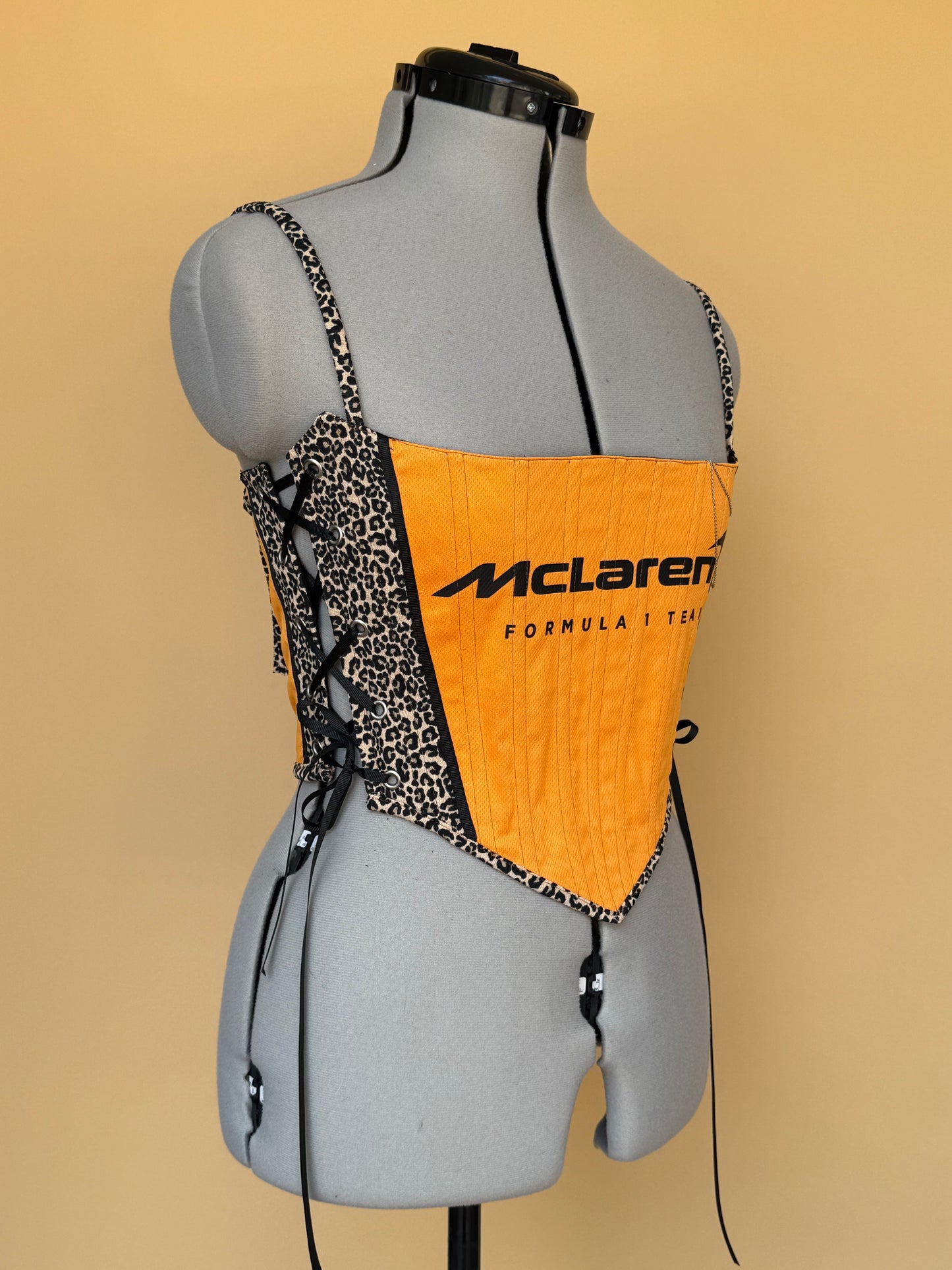 Reworked McLaren leopard print cropped side lacing corset -S
