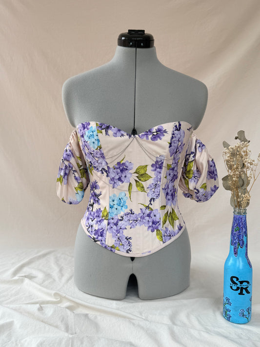 Reworked Floral Wisteria back lacing corset - XS/S