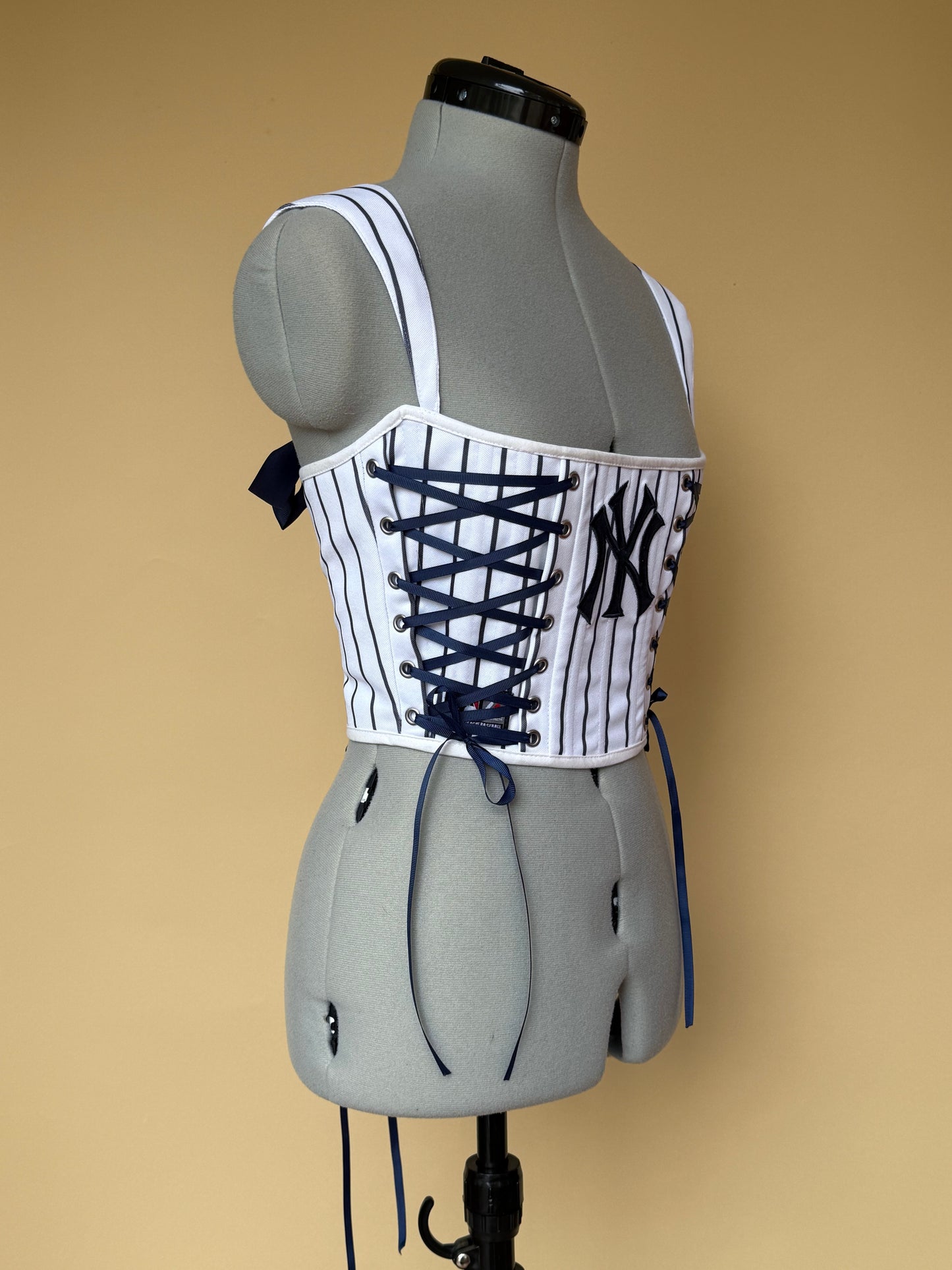 Reworked New York Yankees cropped back lacing corset with matching bag - XS/S