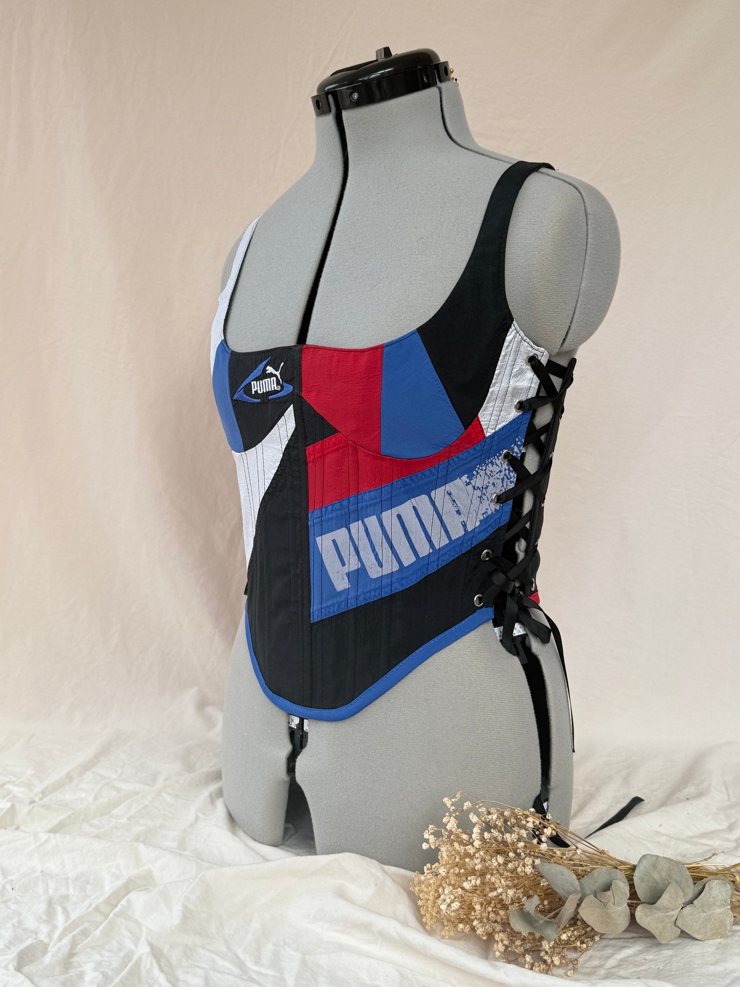 Reworked Red and Black cropped back lacing corset - S