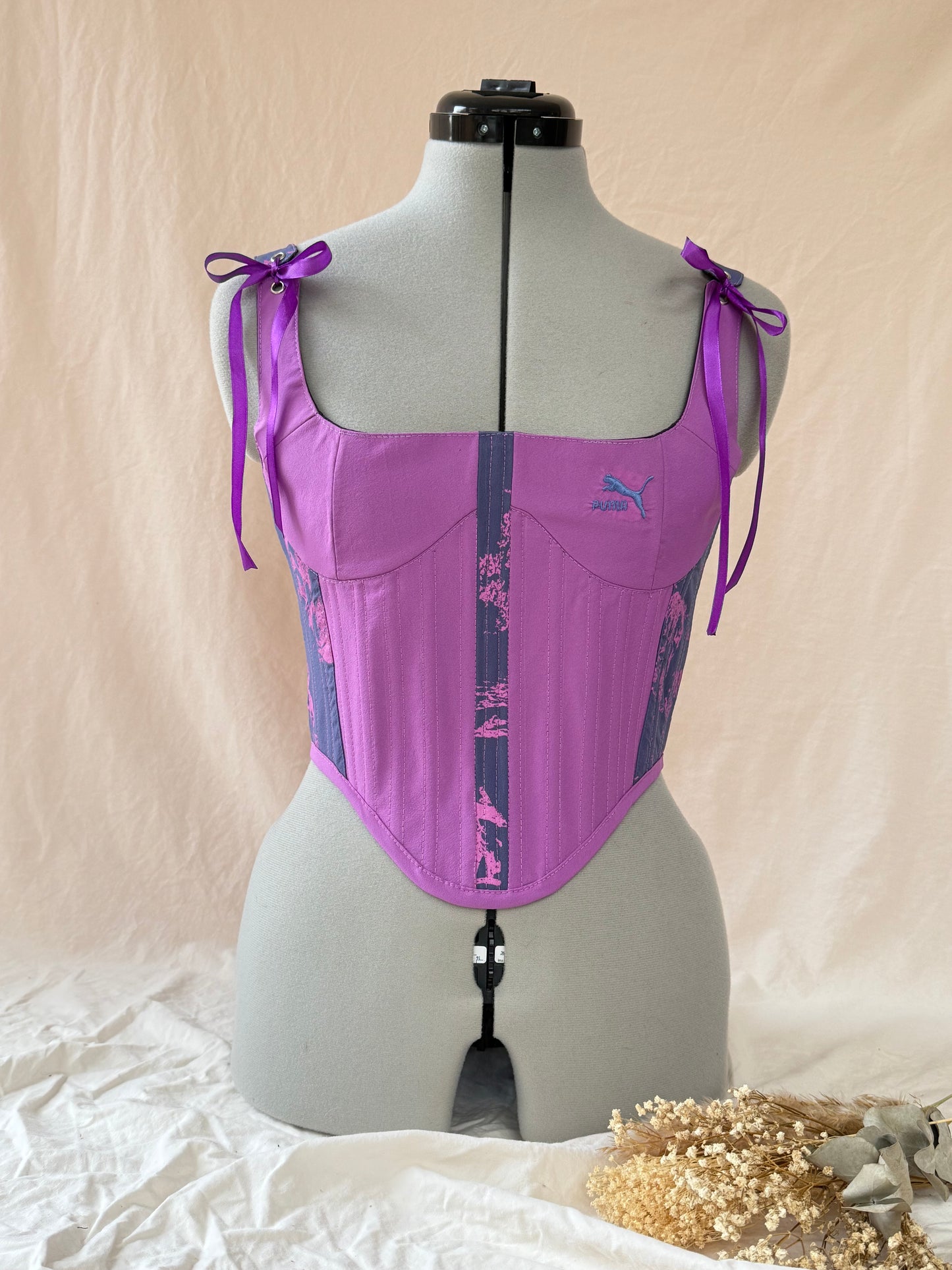 Reworked Purple Puma Cropped back lacing corset - XS/S