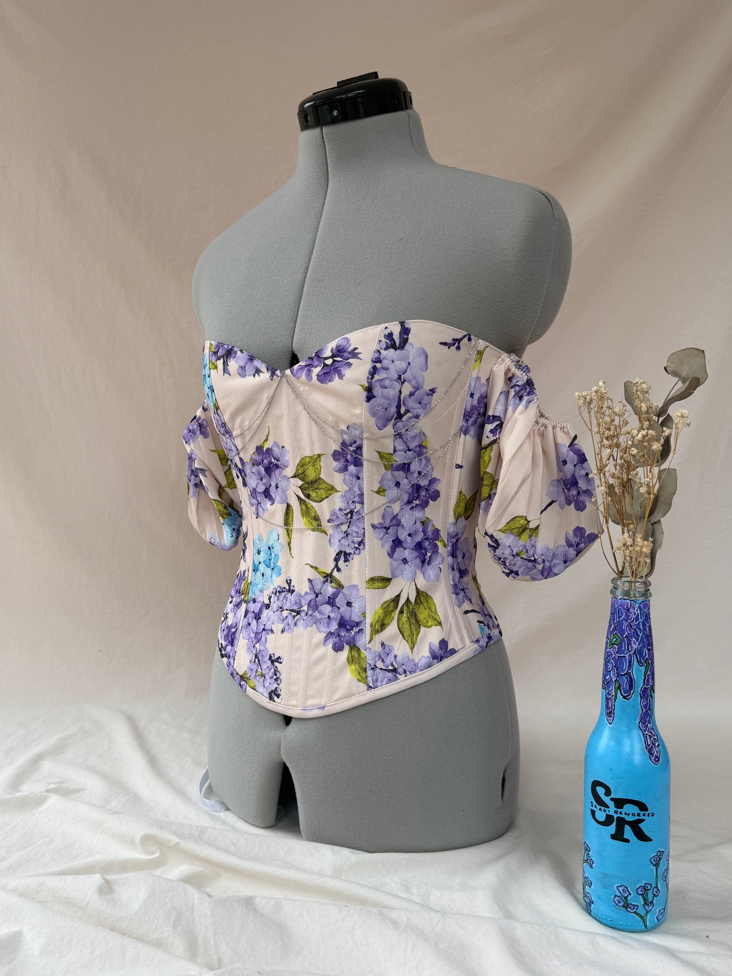 Reworked Floral Wisteria back lacing corset - XS/S