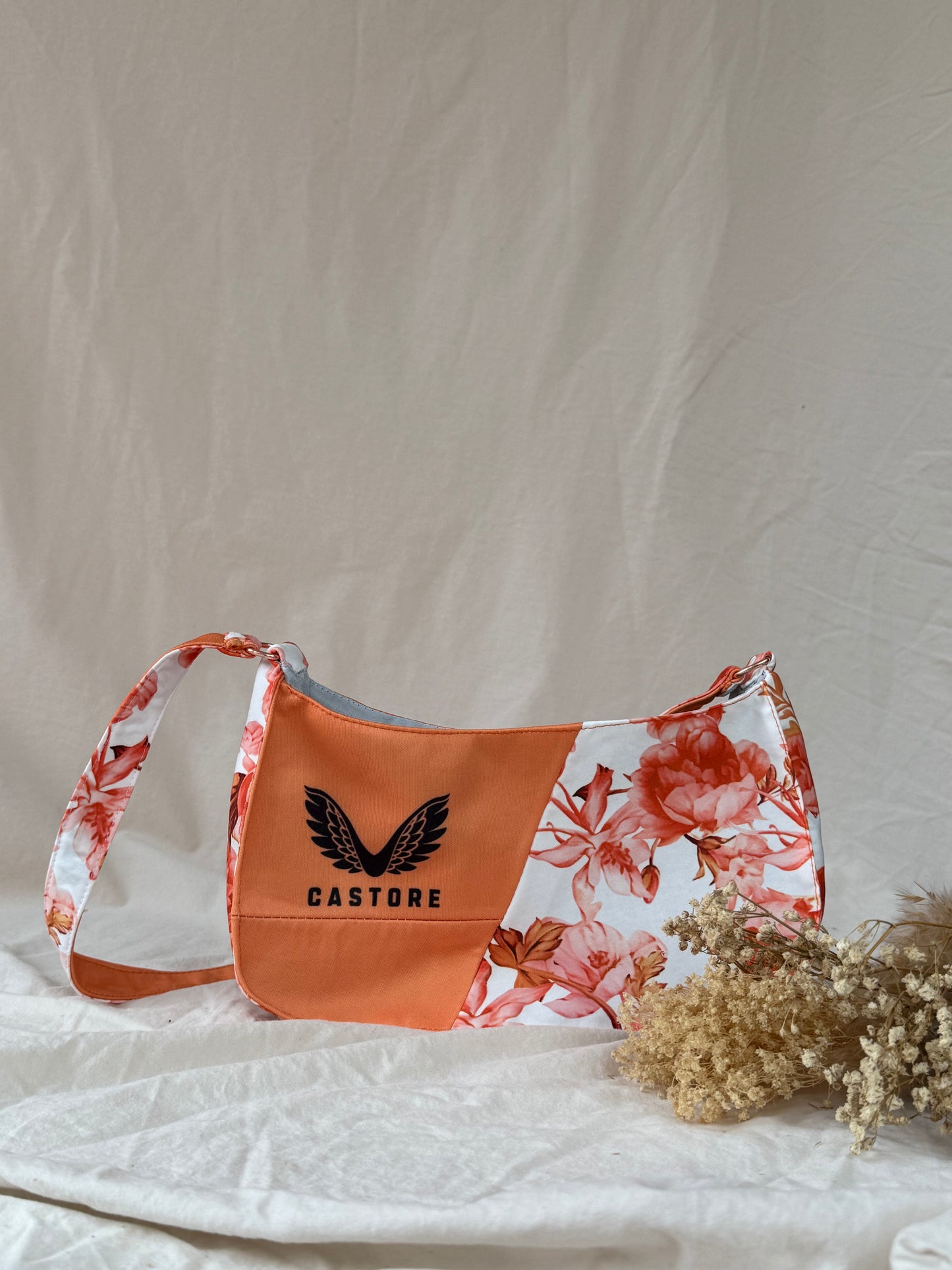 Reworked McLaren floral cropped corset with halter neck and matching bag - XS-S