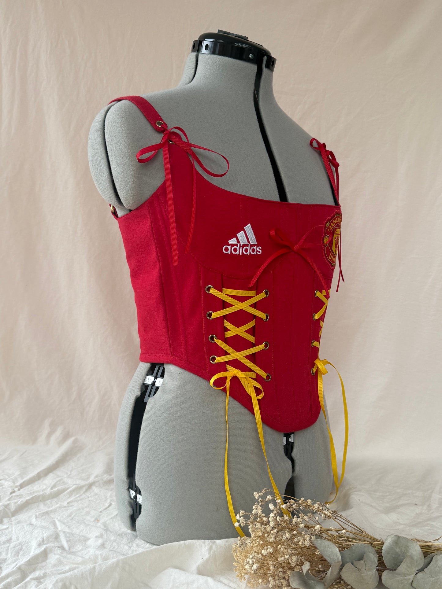 Reworked Man United cropped back lacing corset - S/M