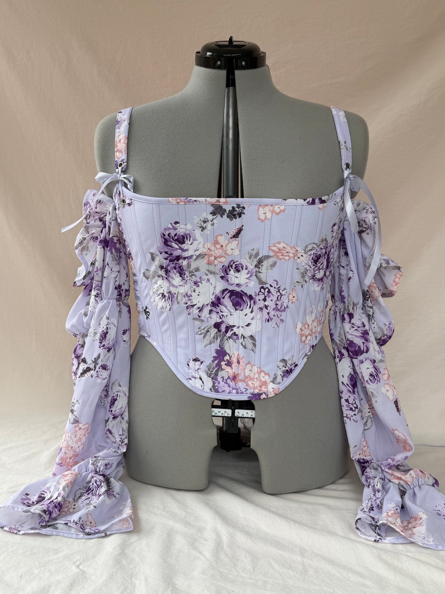 Reworked Purple Floral cropped back lacing corset - M
