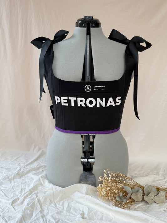 Reworked Mercedes black and purple cropped back lacing corset - M