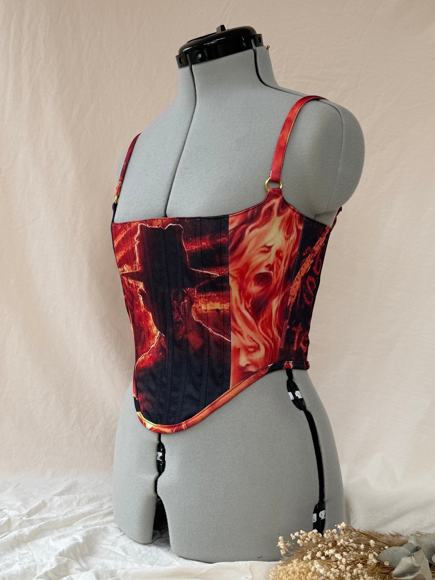 Reworked Freddy Krueger cropped back lacing corset - XS-S