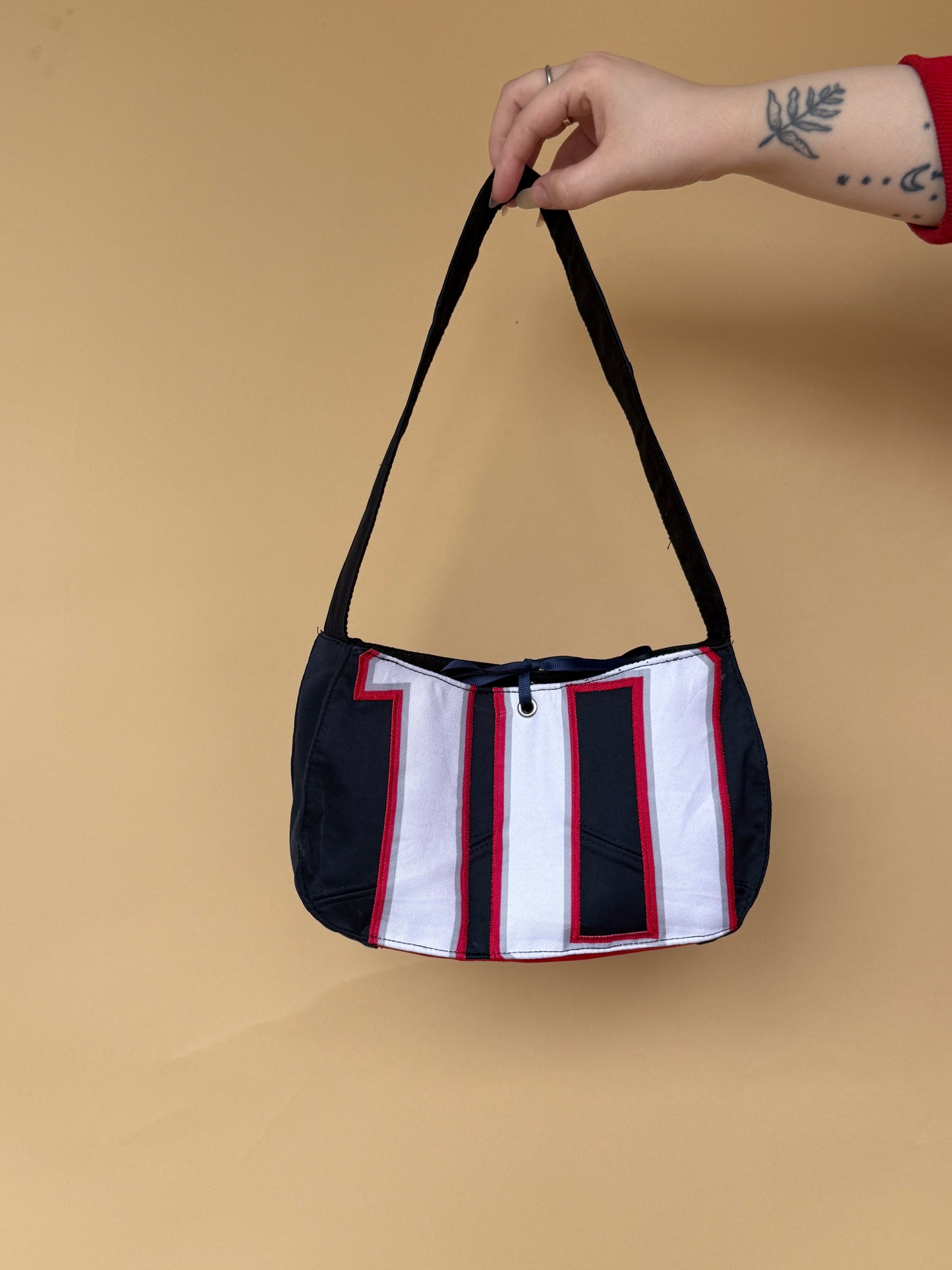 Reworked New England Patriots cropped back lacing corset and matching bag - XS/S