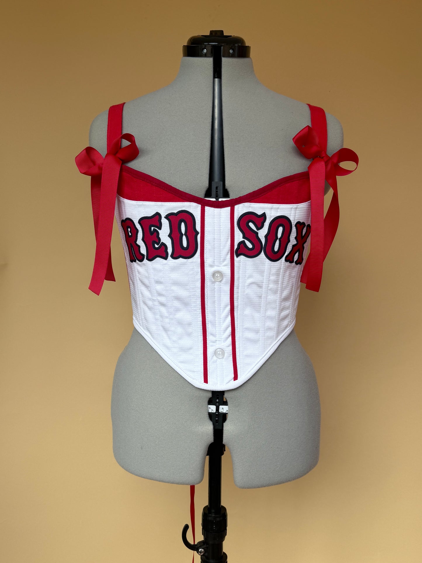 Reworked Boston Red Sox cropped back lacing corset with matching bag - S