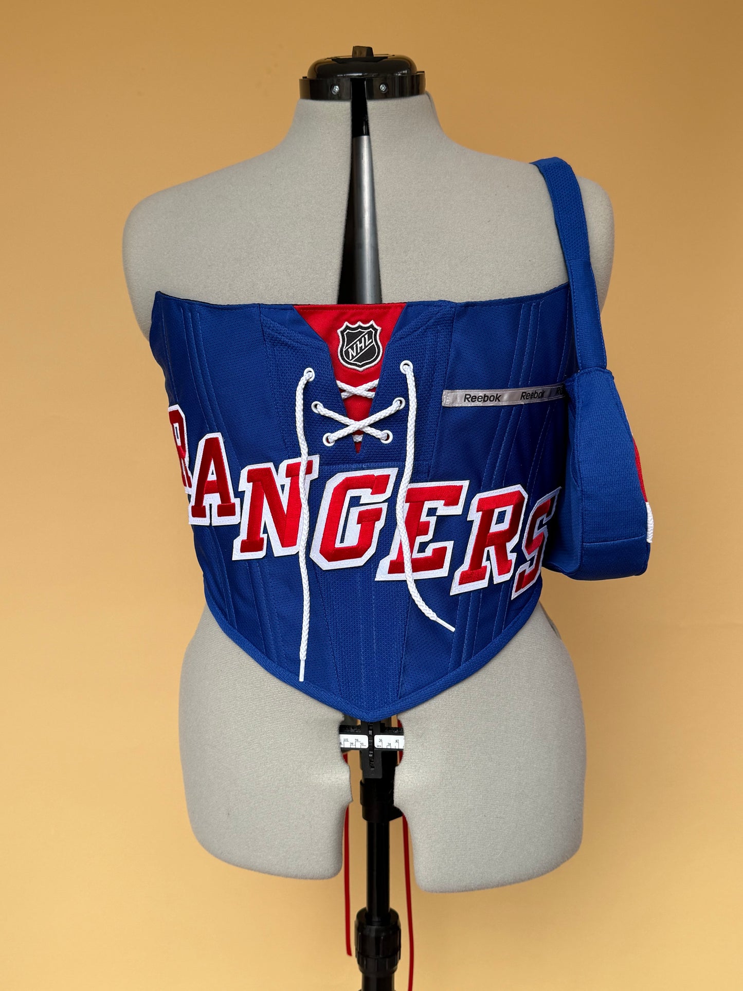 Reworked New York Rangers cropped back lacing corset - M