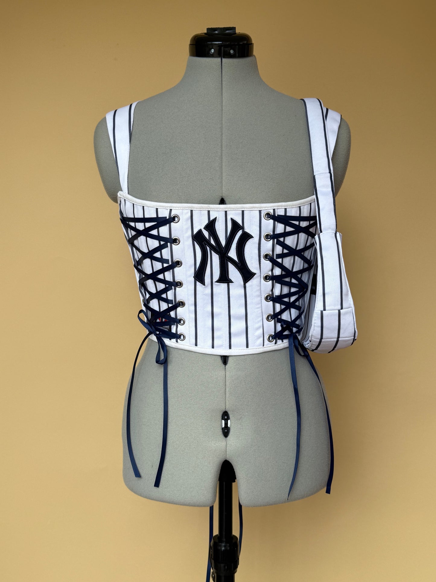 Reworked New York Yankees cropped back lacing corset with matching bag - XS/S