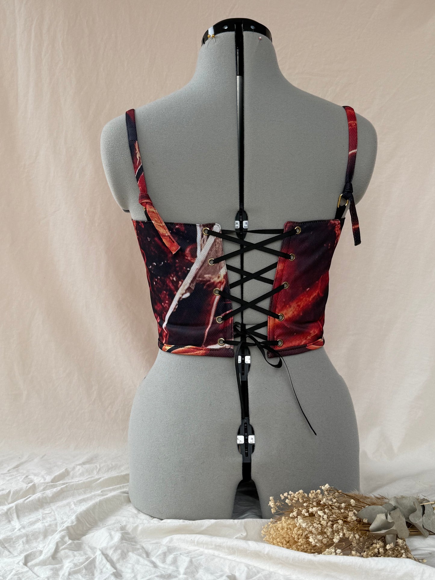 Reworked Freddy Krueger cropped back lacing corset - XS-S