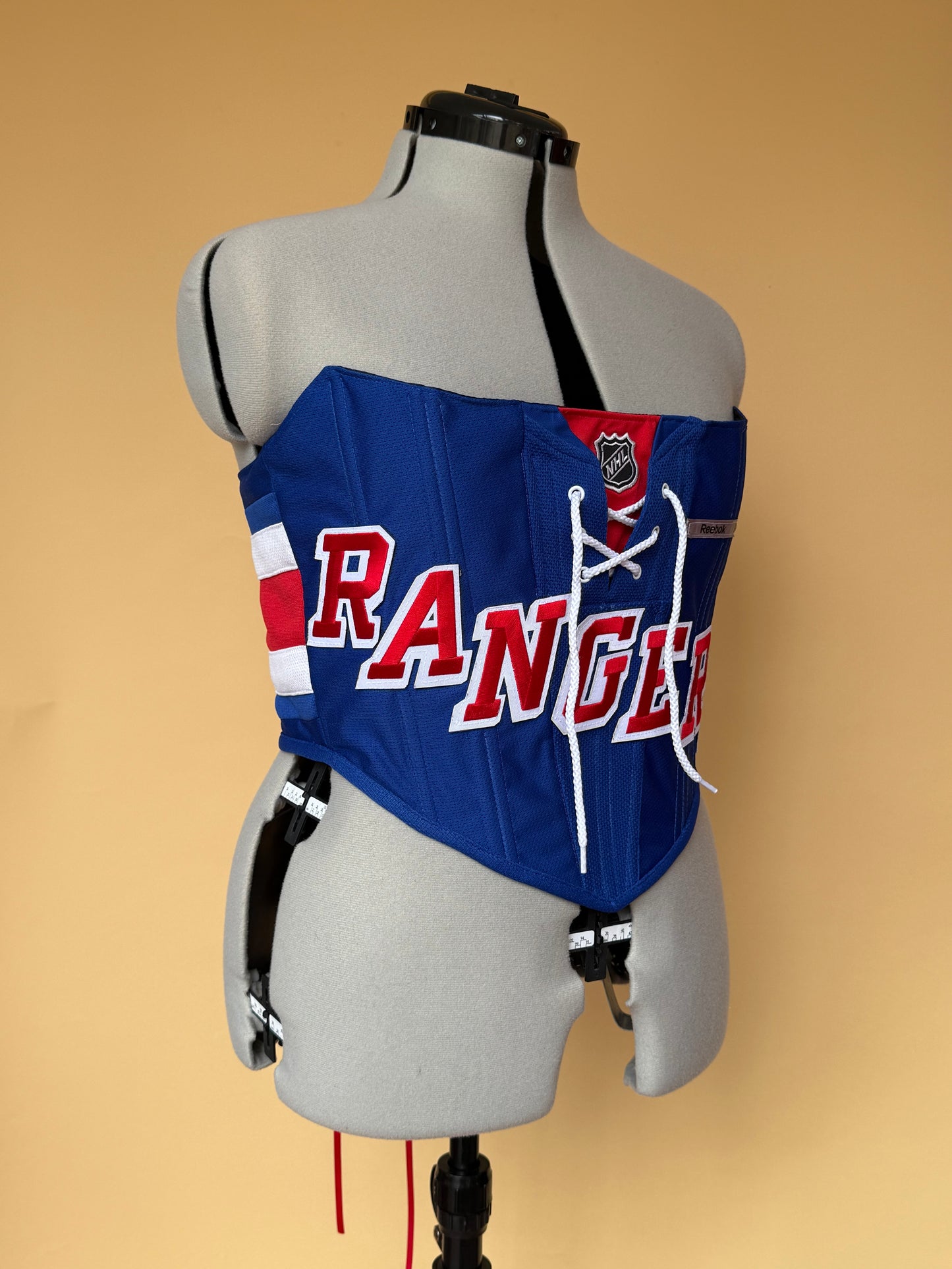 Reworked New York Rangers cropped back lacing corset - M