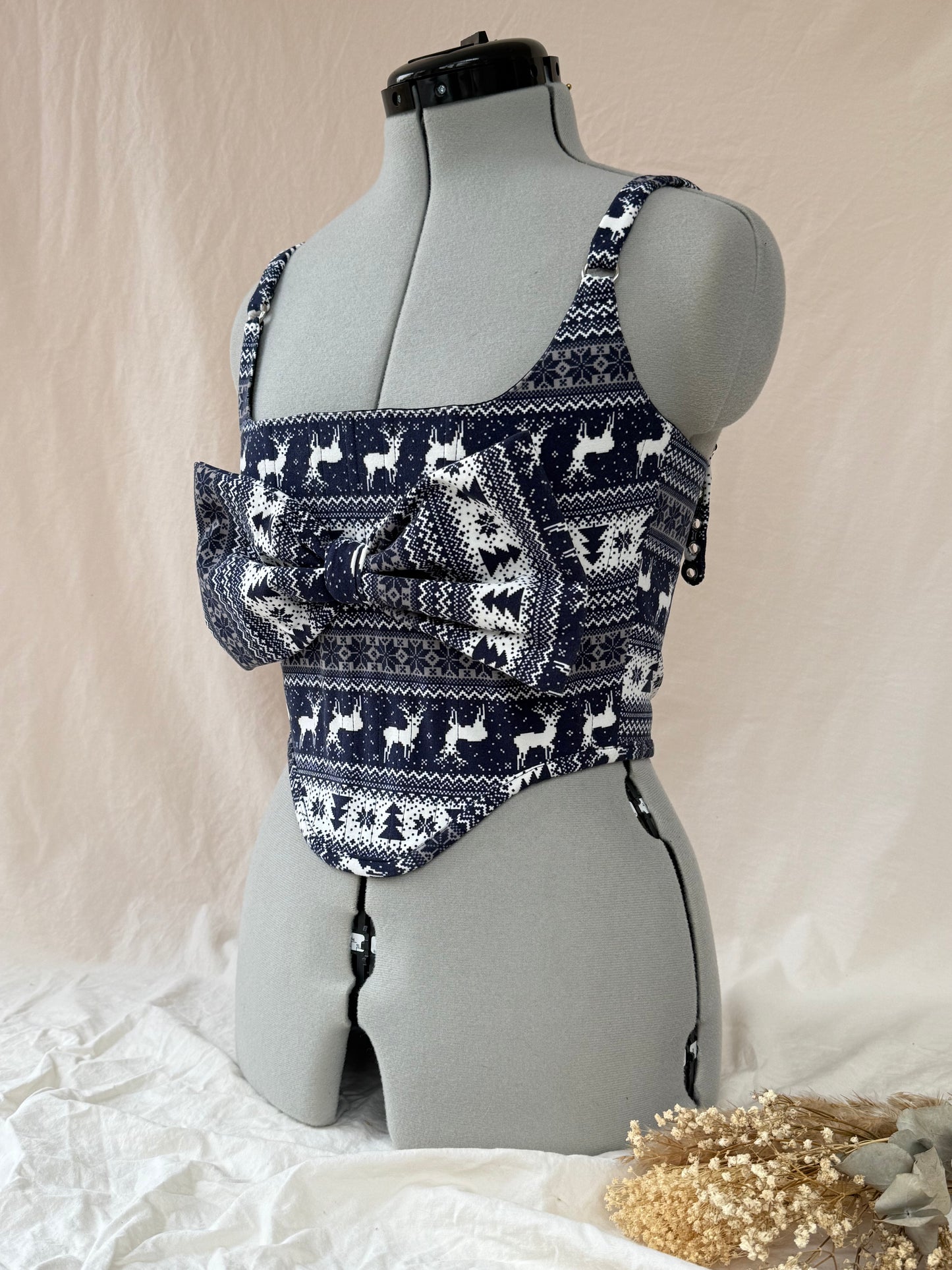 Reworked Festive cropped back lacing corset with Bow detail - XS/S