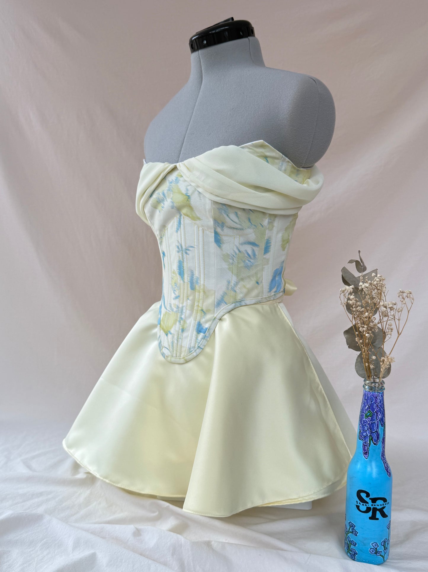 Reworked Lemon Floral back lacing corset with Mini Ballerina wrap skirt - XS