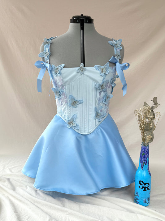 Reworked Blue Butterfly back lacing corset with Mini Ballerina wrap skirt - XS/S