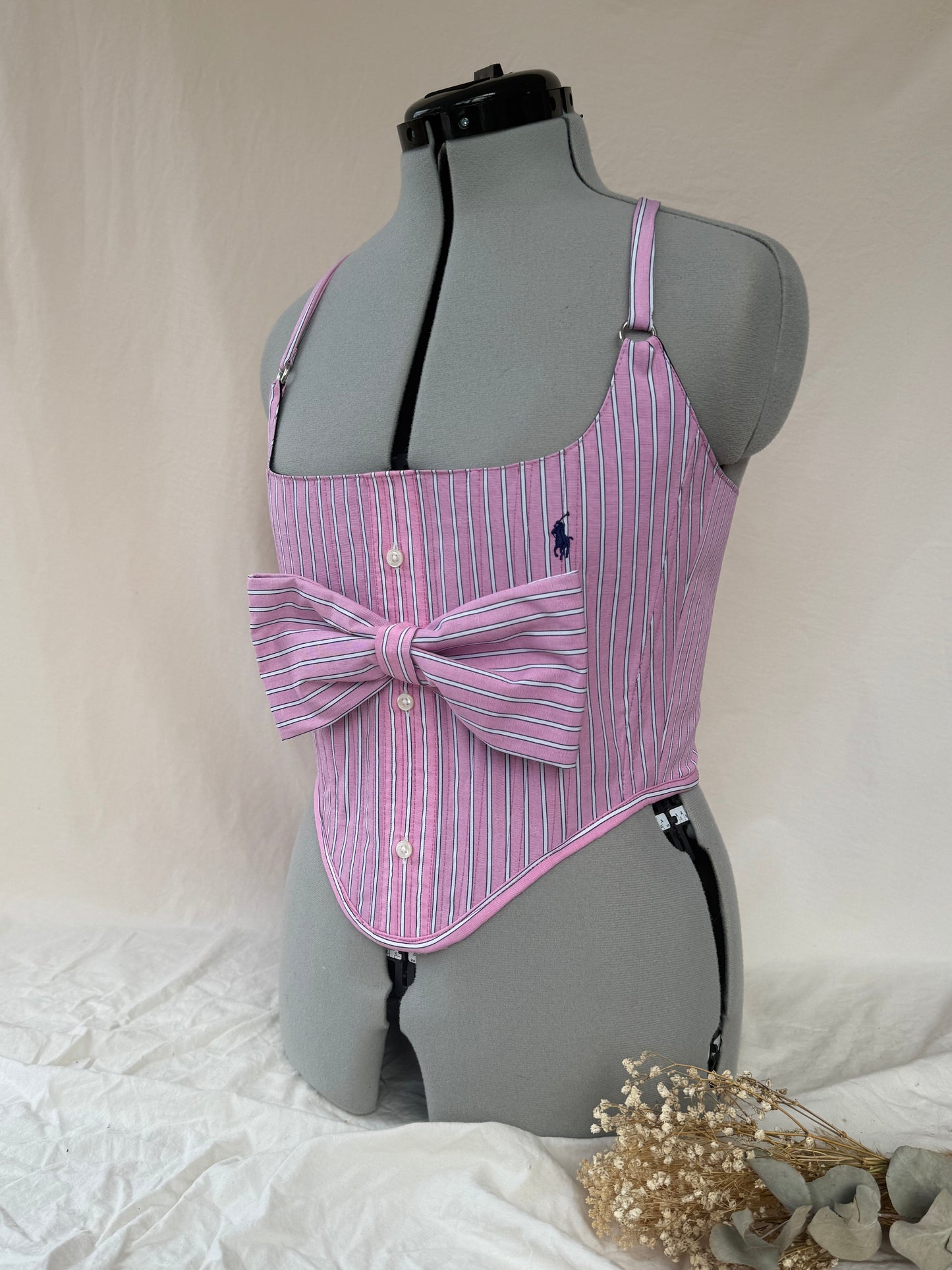 Reworked Pink Ralph Lauren cropped back lacing corset - S