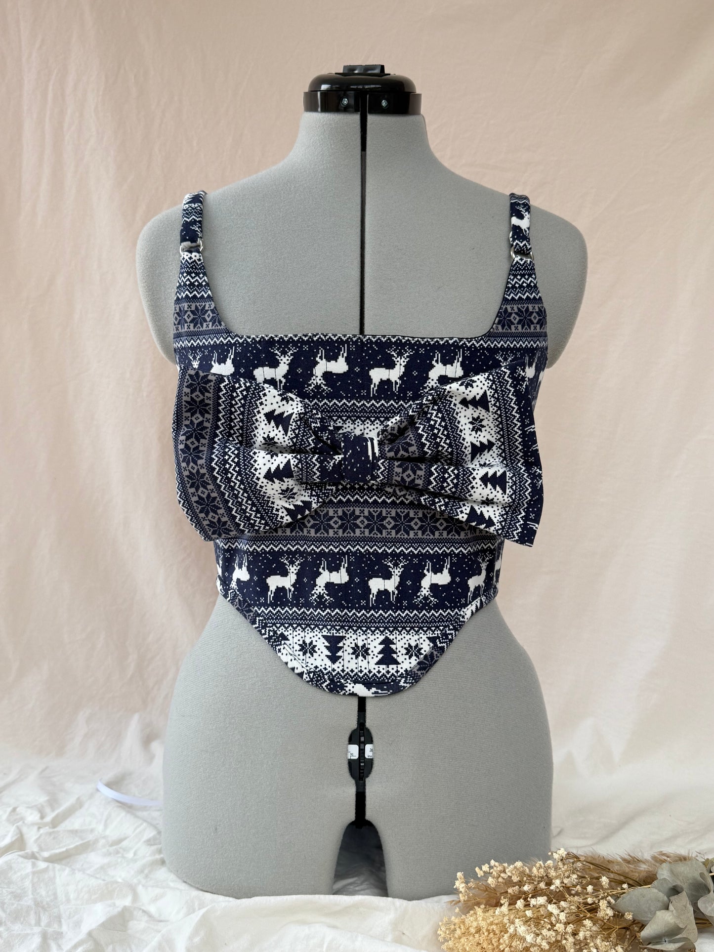 Reworked Festive cropped back lacing corset with Bow detail - XS/S