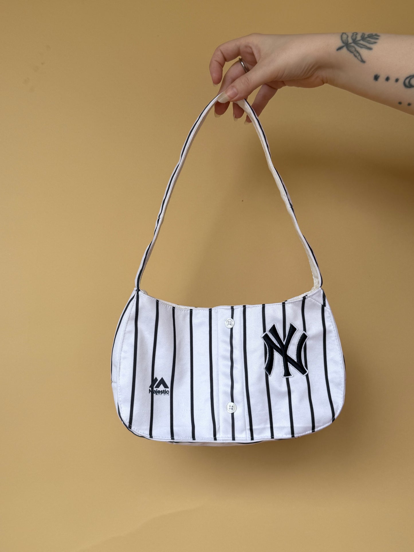 Reworked New York Yankees cropped back lacing corset with matching bag - XS/S